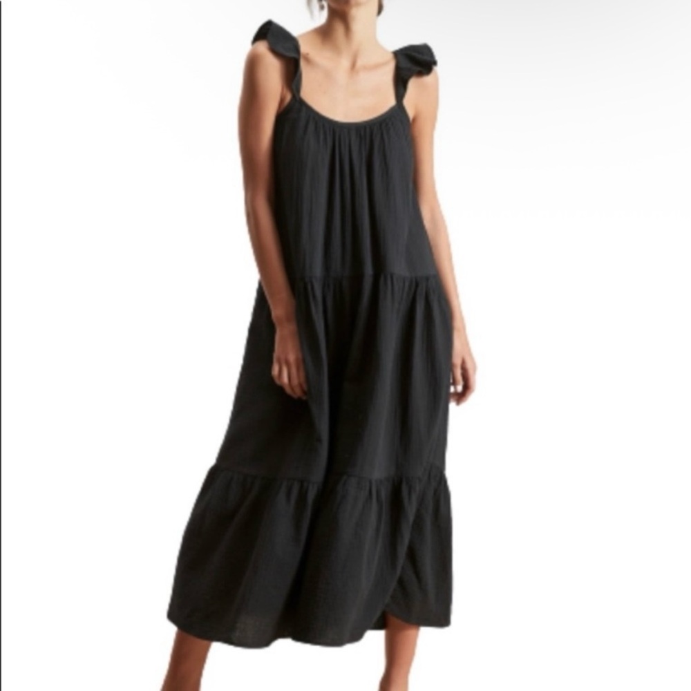 Banana Republic midi dress black sleeveless 100% cotton gauze tiered cottagecore